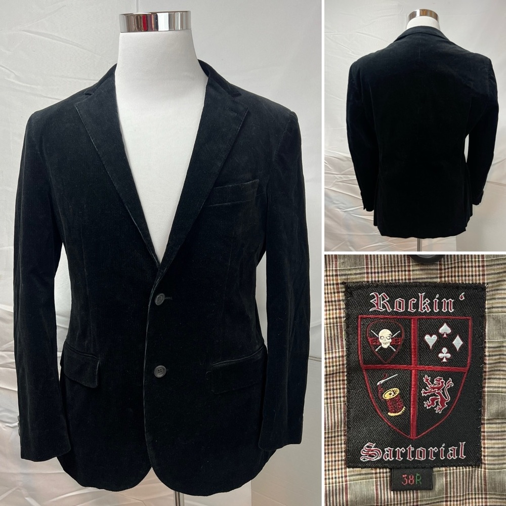Rockin Sartorial Men's 38R Black Corduroy 2-Button Cotton Blend Blazer Jacket